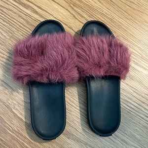 Ugg size 9 fur slides for indoor or outdoor wear , lambs fur